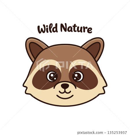 Cute raccoon face wild nature animal illustration with brown and beige colors vector Cute raccoon face wild nature animal illustration with brown and beige colors vector 135253937