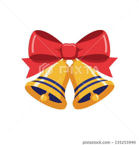 Golden bells with red bow festive decoration for holiday celebration vector illustration 135253940