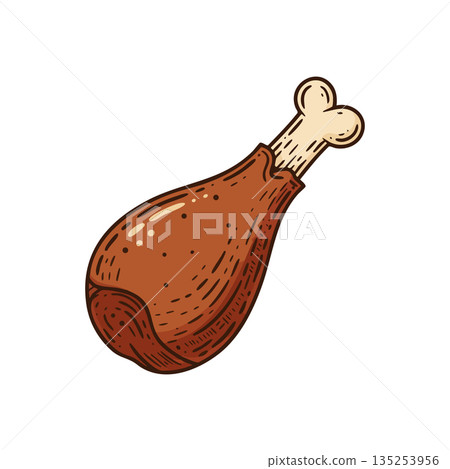 Roasted chicken leg vector illustration with bone detailed and natural colors Roasted chicken leg vector illustration with bone detailed and natural colors 135253956