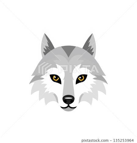 Wolf Head Vector Illustration with Yellow Eyes and Grey Fur Design Wolf Head Vector Illustration with Yellow Eyes and Grey Fur Design 135253964