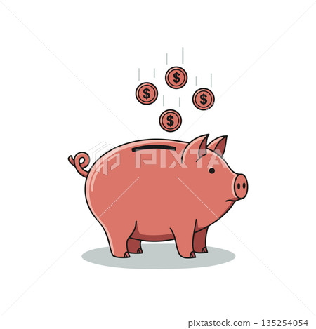 Piggy bank with falling coins saving money concept for financial planning and budgeting illustration vector 135254054