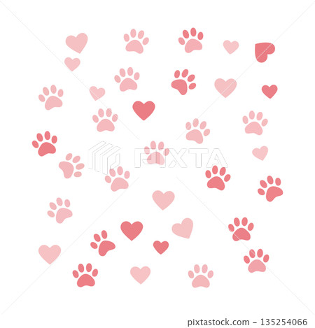 Pink and red heart and paw print pattern vector seamless design for pet love and animal affection decoration Pink and red heart and paw print pattern vector seamless design for pet love and animal affection decoration 135254066