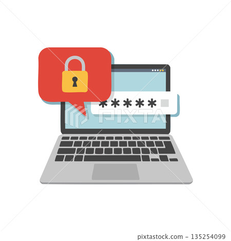 Laptop with password protection and security lock icon for online privacy and safe access vector illustration Laptop with password protection and security lock icon for online privacy and safe access vector illustration 135254099