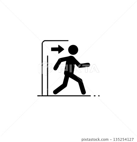 Exit sign icon with human figure walking through doorway arrow pointing right vector illustration 135254127