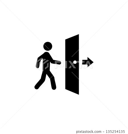 Person walking through door exit symbol icon vector illustration black and white design Person walking through door exit symbol icon vector illustration black and white design 135254135