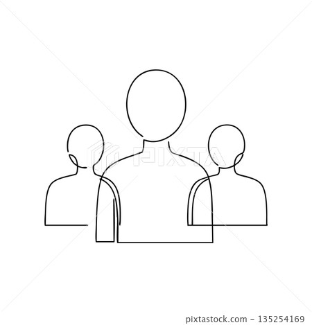 Abstract line art of three human figures representing community connection and teamwork in simple continuous style vector illustration 135254169