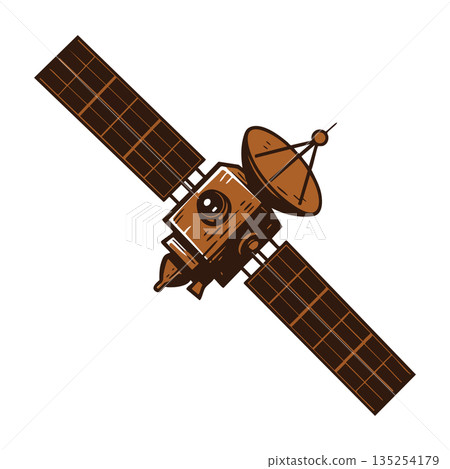 Satellite technology illustration with solar panels and antenna detailed vector design 135254179