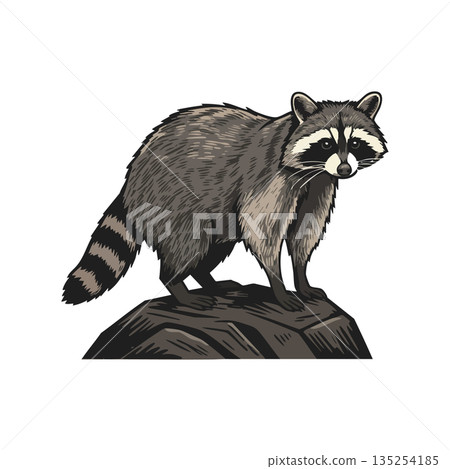 Raccoon standing on rock detailed wildlife animal illustration nature scene vector Raccoon standing on rock detailed wildlife animal illustration nature scene vector 135254185
