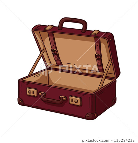 Open vintage brown leather suitcase travel baggage luggage vector illustration 135254232