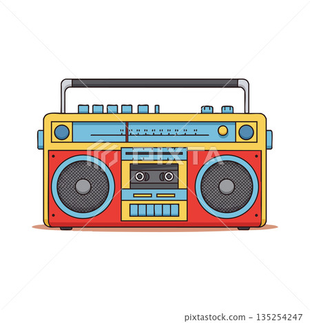 Retro boombox radio with cassette player and colorful buttons vector illustration Retro boombox radio with cassette player and colorful buttons vector illustration 135254247