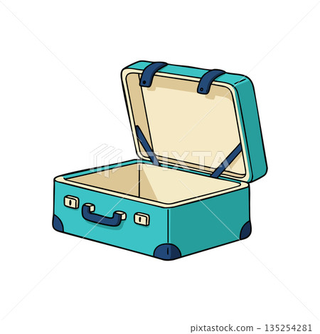Open turquoise suitcase travel luggage empty storage container vector illustration 135254281
