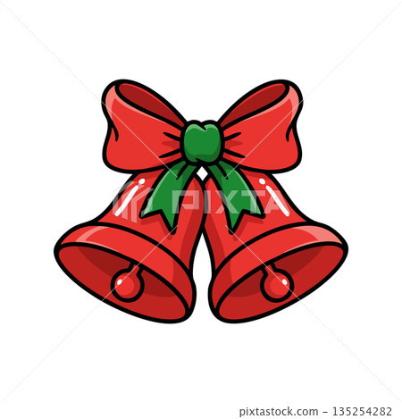 Christmas red bells with green bow festive decoration vector illustration 135254282