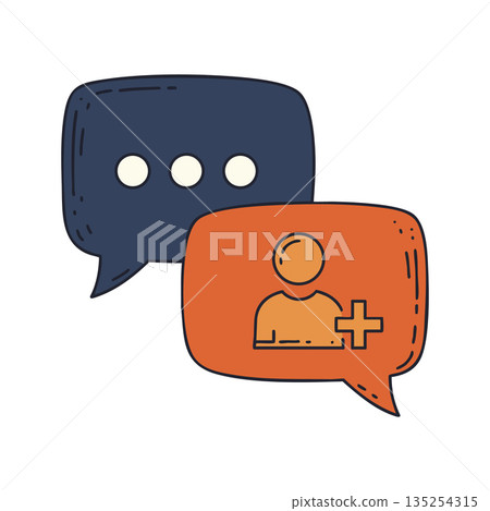 Chat Speech Bubbles with User Icon and Add Symbol in Blue and Orange Colors Vector Illustration Chat Speech Bubbles with User Icon and Add Symbol in Blue and Orange Colors Vector Illustration 135254315