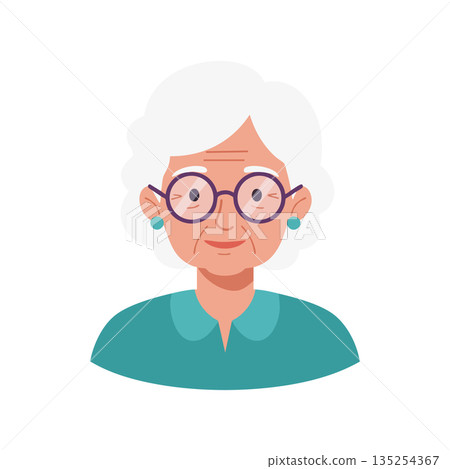 Elderly woman with white hair wearing glasses and turquoise blouse vector illustration 135254367