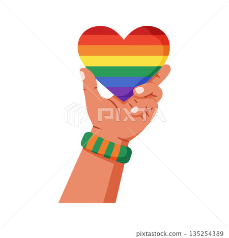 Hand Holding Rainbow Heart Symbol of Pride and Diversity in Flat Vector Style Hand Holding Rainbow Heart Symbol of Pride and Diversity in Flat Vector Style 135254389
