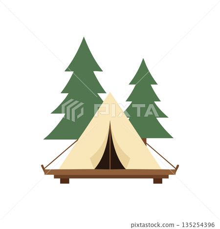 Camping tent with pine trees outdoor nature adventure illustration vector design 135254396