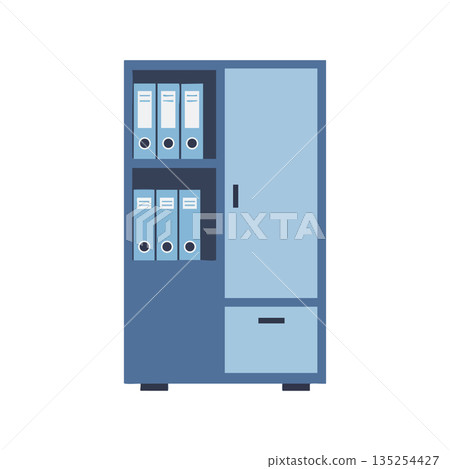 Office filing cabinet with blue binders and storage drawer in flat vector style 135254427