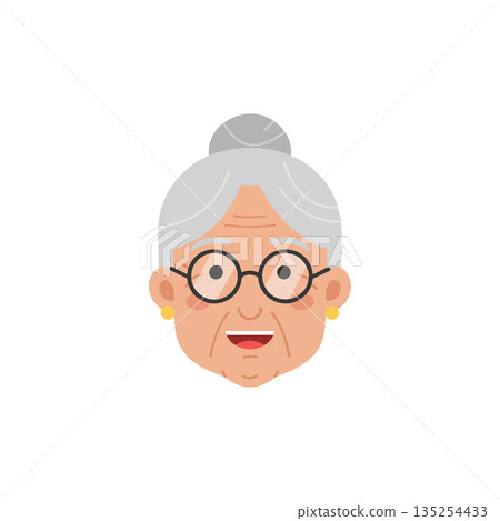 Elderly woman smiling face with glasses and gray hair bun vector illustration 135254433