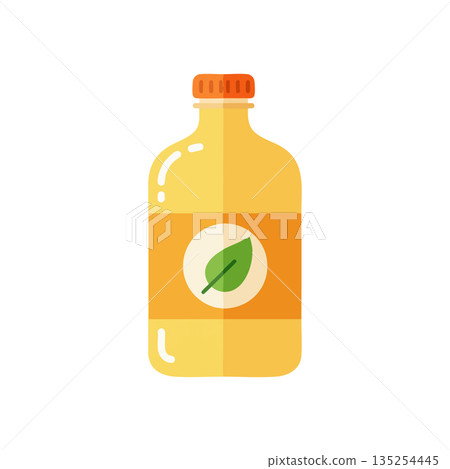 Yellow juice bottle with green leaf label flat vector illustration natural beverage design 135254445