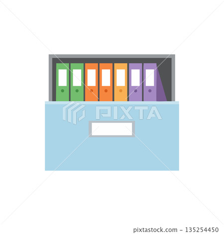 Office filing cabinet with colorful binders and organized storage vector illustration 135254450