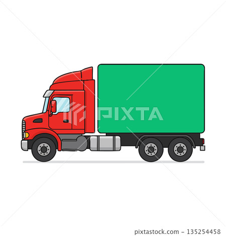 Red and green cargo truck side view vector illustration for transport and logistics design 135254458