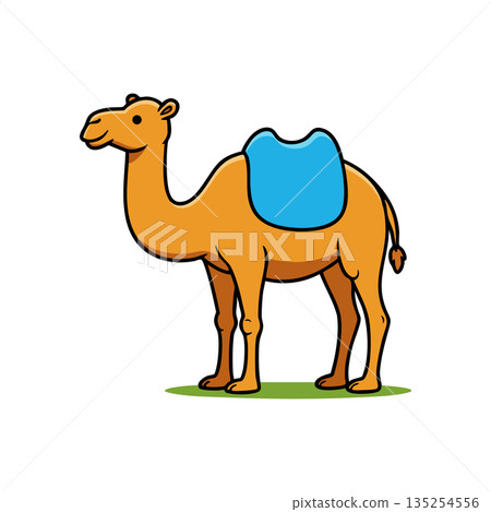 Camel standing with blue saddle simple cartoon style desert animal vector illustration 135254556