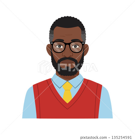 African American man wearing glasses with red sweater vest and yellow tie vector illustration 135254591