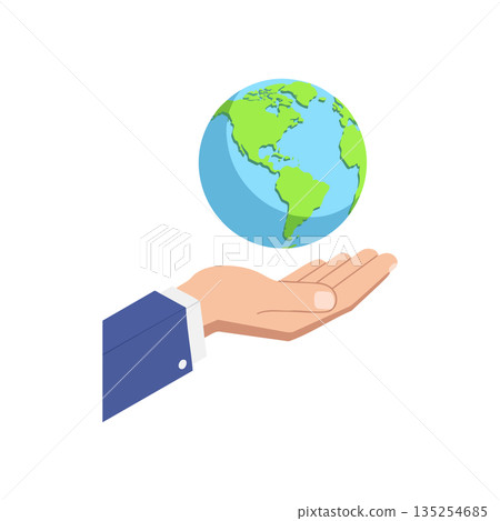 Earth globe held by hand symbolizing environmental care and global responsibility vector illustration Earth globe held by hand symbolizing environmental care and global responsibility vector illustration 135254685
