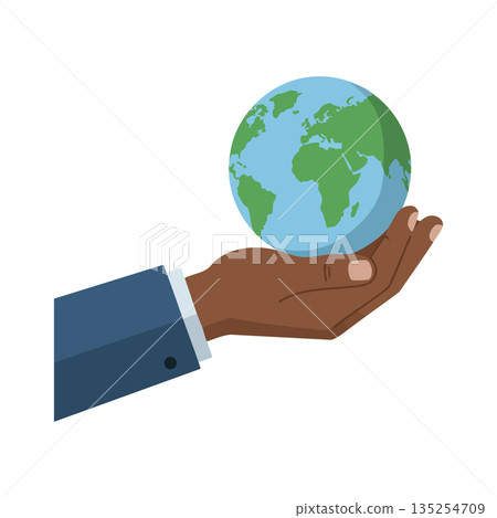 Hand holding globe world earth planet environmental protection concept vector illustration 135254709