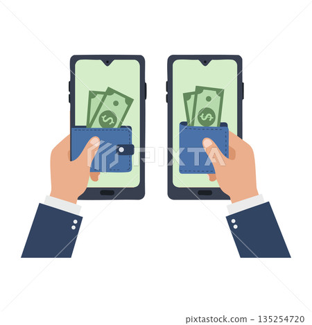 Mobile phone digital wallet with cash payment and transaction concept vector illustration 135254720