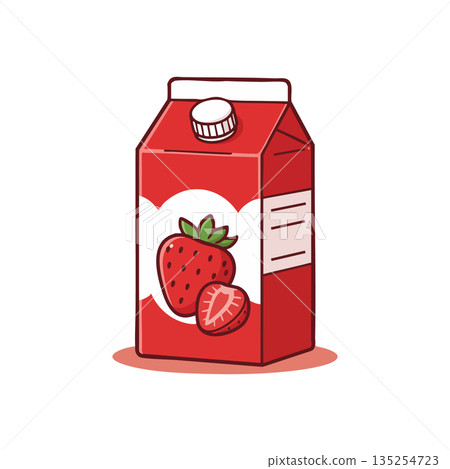 Strawberry juice carton red packaging vector illustration with fresh fruit design 135254723