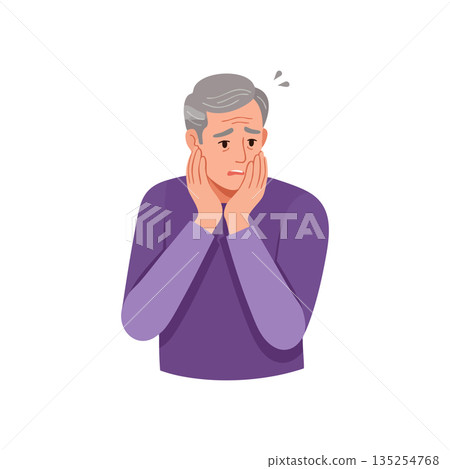Worried elderly man with gray hair wearing purple sweater anxious facial expression vector illustration 135254768