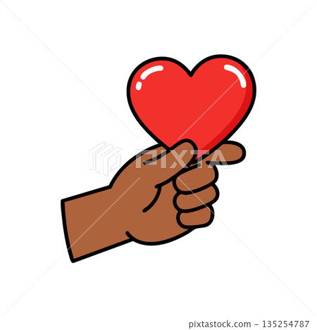 Hand holding red heart symbol of love care and kindness illustration vector design 135254787