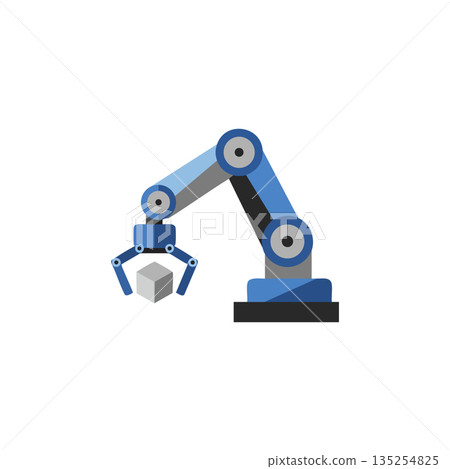 Robotic arm holding cube technology automation industrial design vector illustration simple style 135254825