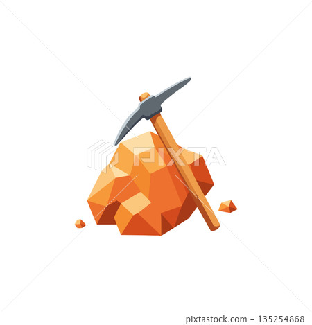 Mining pickaxe tool and orange rock mineral extraction vector icon design illustration Mining pickaxe tool and orange rock mineral extraction vector icon design illustration 135254868