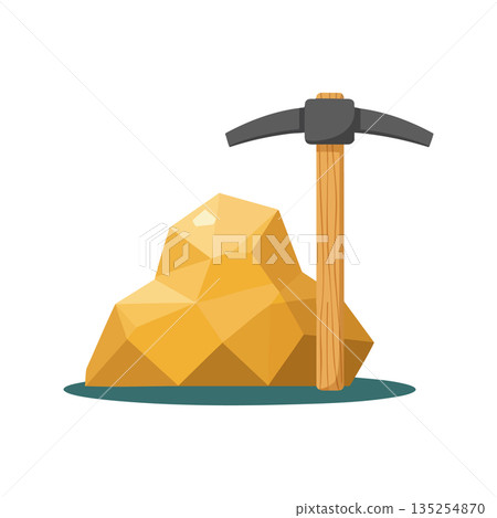 Pickaxe and gold rock mining tool for excavation and mineral extraction vector illustration Pickaxe and gold rock mining tool for excavation and mineral extraction vector illustration 135254870