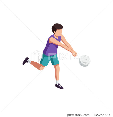 Volleyball player hitting ball during game action in sports activity vector illustration Volleyball player hitting ball during game action in sports activity vector illustration 135254883