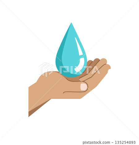 Human Hand Holding Large Blue Water Drop Symbolizing Clean Water and Conservation Efforts in Vector Format 135254893