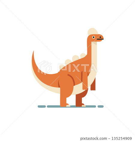 Cartoon orange dinosaur with beige spots standing facing right in simple flat style vector illustration 135254909