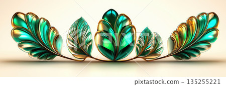 Symmetrical Fan Of Shiny Leaves, Premium Packaging Featuring Polished Metallic Leaf Motif Details 135255221