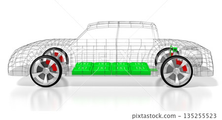 Electric car concept - 3D illustration 135255523