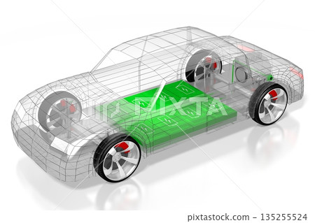 Electric car concept - 3D illustration 135255524