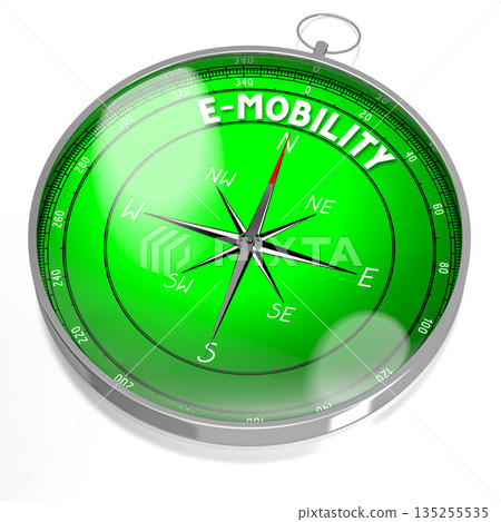 Emobility concept with a compass - 3D illustration 135255535