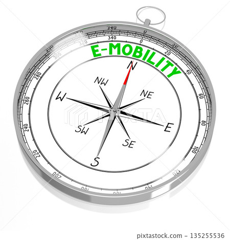 Emobility concept with a compass - 3D illustration 135255536