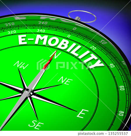 Emobility concept with a compass - 3D illustration 135255537