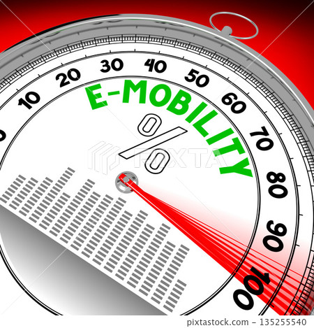 Emobility concept with a speedometer - 3D illustration Emobility concept with a speedometer - 3D illustration 135255540