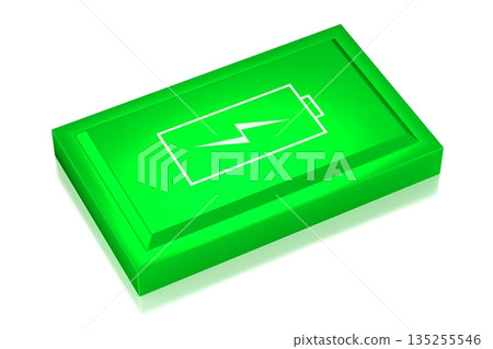 Green battery isolated on white background - 3D illustration 135255546