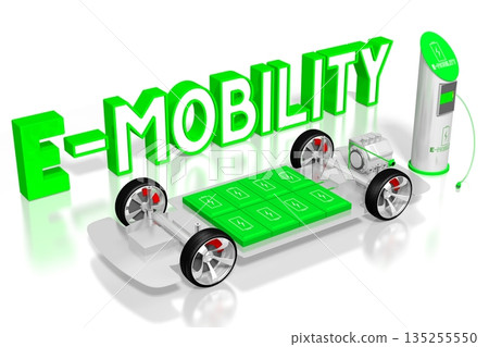 Electric car and charging station - 3D illustration Electric car and charging station - 3D illustration 135255550