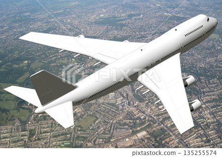 Passenger jet plane flying in the air - 3D illustration 135255574