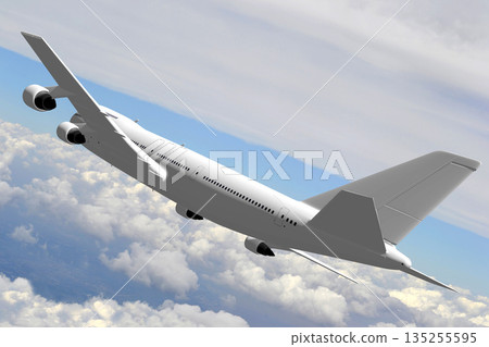 Passenger jet plane flying in the air - 3D illustration 135255595